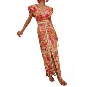 NEW ROSA CLOTHING flutter sleeve print maxi dress in multicolor
